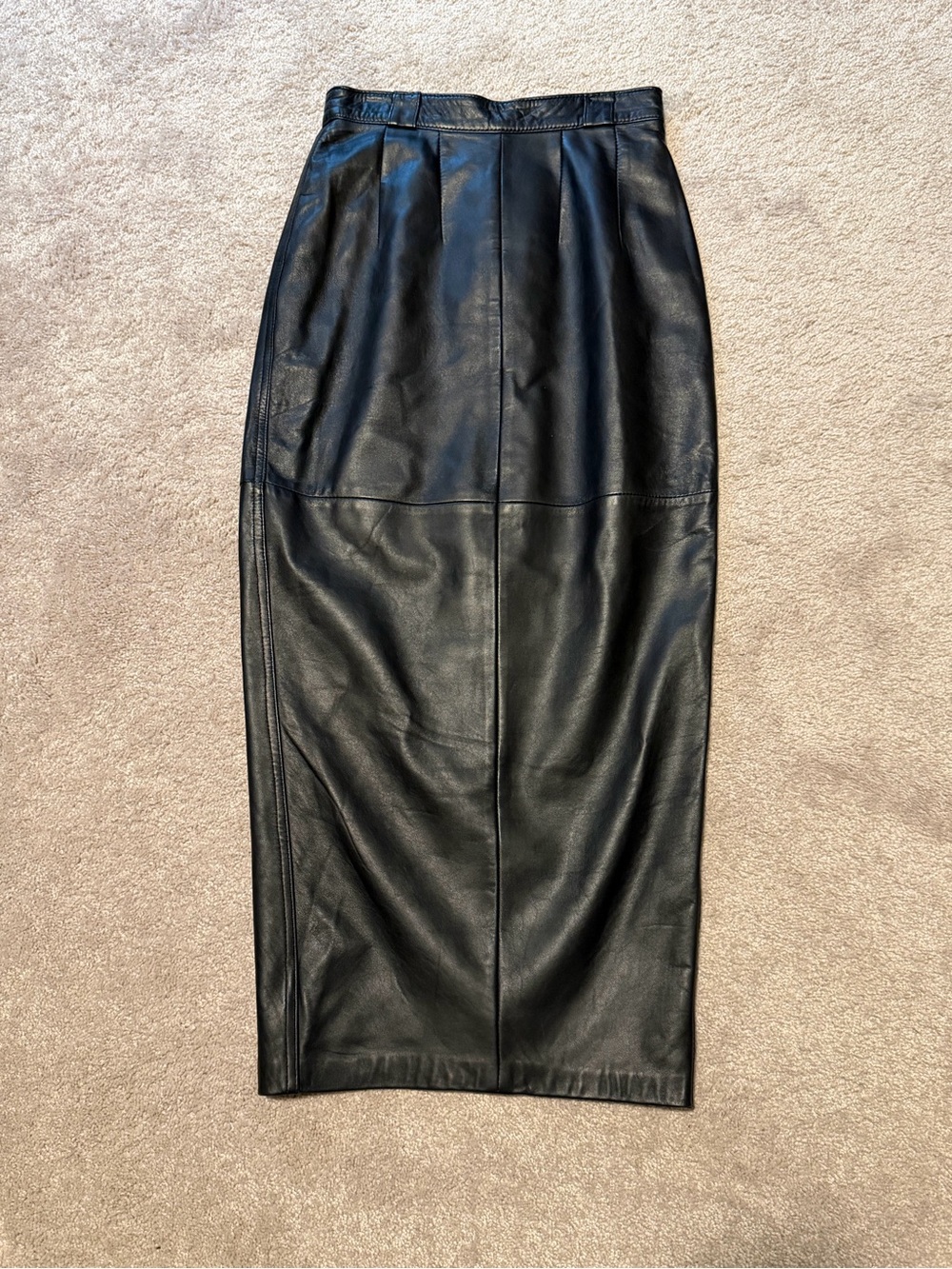 Vintage Overland Sheepskin Co Women's Black Leather Pencil Skirt Midi